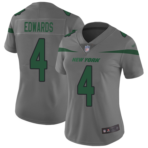 New York Jets Limited Gray Women Lac Edwards Jersey NFL Football #4 Inverted Legend->youth nfl jersey->Youth Jersey
